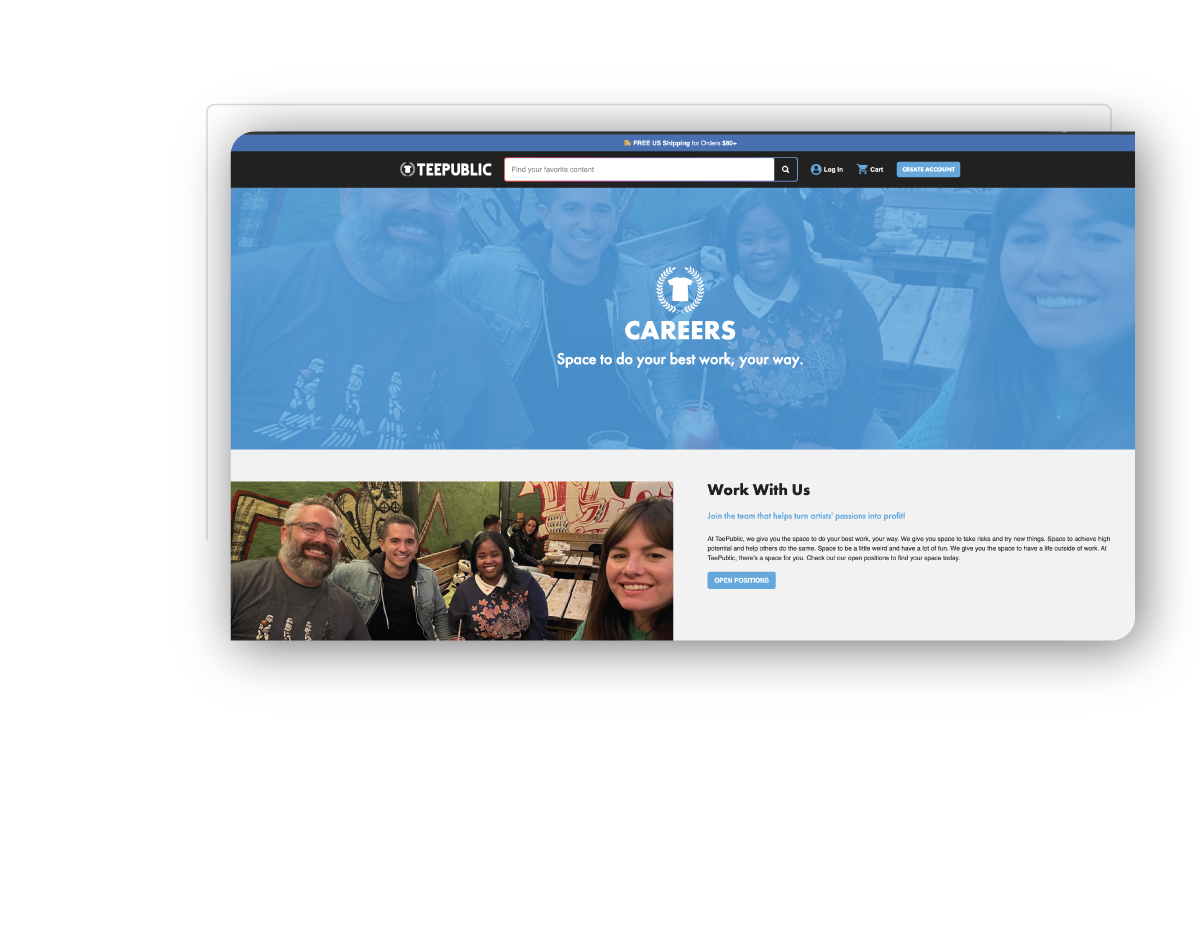 TeePublic Careers Desktop Screen